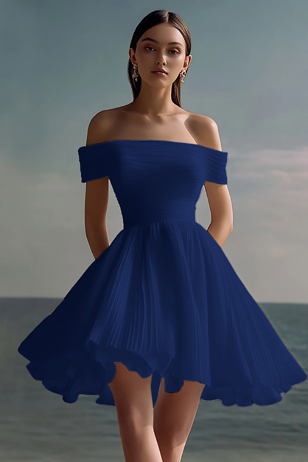 Leely Women White A Line Chiffon Mini Flowy Graduation Dress Ruffled Pleated Ruched Off the Shoulder Little White Dress leelyuk Leely Women White A Line Chiffon Mini Flowy Graduation Dress Ruffled Pleated Ruched Off the Shoulder Little White Dress leelyuk