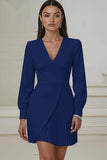 Ivory Short Pencil V-Neck Pleated Work Dress with Sleeves