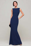 Simple Black Mermaid Boat Neck Maxi Formal Dress