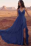 White A Line Swep Train Western Boho Wedding Dress with Ruffles