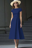 Daffodil A Line Bateau Neck Midi Satin Work Dress