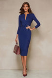 Ivory Pencil V-Neck Midi Work Dress with Slit