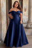 Burgundy A Line Ruched Satin Plus Size Maxi Prom Dress