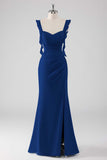 Sage Green Ruffled Sheath Long Bridesmaid Dress with Slit