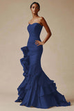 Elegant Sweetheart Mermaid Ruffled Long Black Tie Dress
