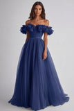 Dusty Sage A Line Tulle Long Wedding Guest Dress with Ruffles