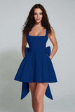 Ivory Thick Straps A Line Little White Dress with Bow