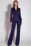 Long Sleeves Burgundy 2 Piece Notched Lapel Business Suits with Drape