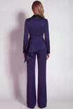 Long Sleeves Burgundy 2 Piece Notched Lapel Business Suits with Drape