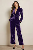 Green Long Sleeves Peak Lape Prom Jumpsuits with Pockets
