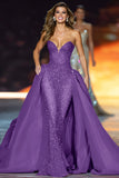Sparkly Dark Red Sweetheart Sequin Long Red Carpet Dress with Cape