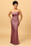Dark Navy Satin Mermaid Strapless Bridesmaid Dress