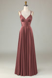 Dusty Blue A-Line Sleeveless Long Bridesmaid Dress
