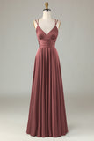 A-Line Sleeveless Olive Long Bridesmaid Dress