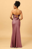 Dark Navy Satin Mermaid Strapless Bridesmaid Dress