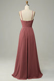 Spaghetti Straps Pleated Empire Waist Bridesmaid Dress