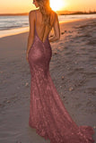 Sparkly Dusk Mermaid Spaghetti Straps Sequined Formal Dress