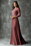 Champagne Rose Chiffon Round Neck Applique Mother of the Bride Dress