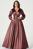 Dark Green A-Line Satin Mother of the Bride Dress with Long Sleeves
