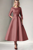 Cabernet Satin A-Line Mother of the Bride Dress with Pockets