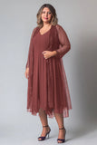 Dark Navy V-neck Chiffon Mother of the Bride Dress with Maxi Jacket
