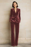 Plum 2 Piece Peak Lapel Velvet Long Prom Suits with Pockets