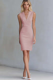 Bodycon Ivory V-Neck Satin Short Work Dress