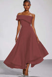 Navy Off the Shoulder A Line Asymmetrical Formal Dress