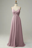 Spaghetti Straps Pleated Empire Waist Bridesmaid Dress