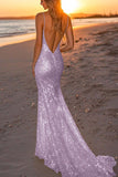Sparkly Dusk Mermaid Spaghetti Straps Sequined Formal Dress