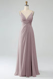 A-Line Pleated Spaghetti Straps Chiffon Bridesmaid Dress With Slit