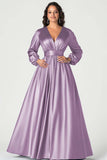 Dark Green A-Line Satin Mother of the Bride Dress with Long Sleeves