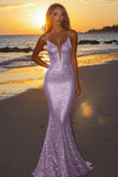 Sparkly Dusk Mermaid Spaghetti Straps Sequined Formal Dress