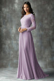 Champagne Rose Chiffon Round Neck Applique Mother of the Bride Dress