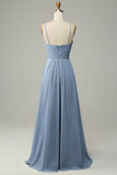 Spaghetti Straps Pleated Empire Waist Bridesmaid Dress