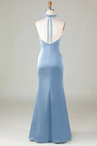 Dusty Blue Mermaid Halter Bridesmaid Dress