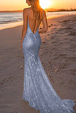 Sparkly Dusk Mermaid Spaghetti Straps Sequined Formal Dress