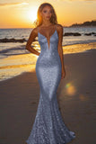 Sparkly Dusk Mermaid Spaghetti Straps Sequined Formal Dress