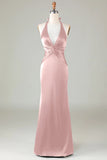 Dusty Blue Mermaid Halter Bridesmaid Dress