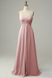 Spaghetti Straps Pleated Empire Waist Bridesmaid Dress