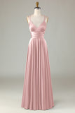 Dusty Blue A-Line Sleeveless Long Bridesmaid Dress