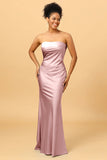 Dark Navy Satin Mermaid Strapless Bridesmaid Dress