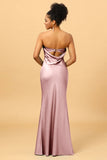 Dark Navy Satin Mermaid Strapless Bridesmaid Dress