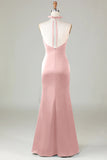 Dusty Blue Mermaid Halter Bridesmaid Dress