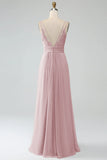 Dusty Sage A-Line Pleated Spaghetti Straps Chiffon Maternity Bridesmaid Dress With Slit