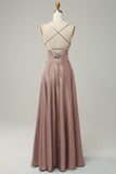 Dusty Rose Halter A Line Long Bridesmaid Dress