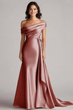 Off the Shoulder Desert Rose Satin Mermaid Formal Dress