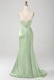 Dusty Rose Mermaid Spaghetti Straps Long Prom Dress With Slit