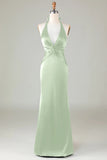 Mermaid Halter Dark Green Bridesmaid Dress