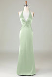 Dusty Blue Mermaid Halter Bridesmaid Dress